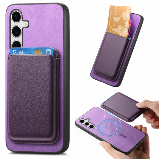 For Samsung Galaxy S25+ 5G Retro Magsafe Card Bag PU Back Cover Phone Case(Purple) by buy2fix