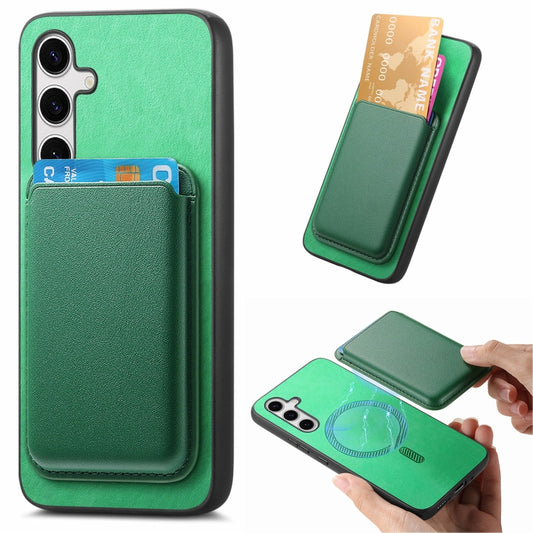 For Samsung Galaxy S25+ 5G Retro Magsafe Card Bag PU Back Cover Phone Case(Green) by buy2fix