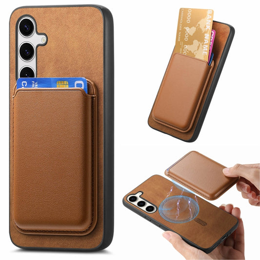For Samsung Galaxy S25+ 5G Retro Magsafe Card Bag PU Back Cover Phone Case(Brown) by buy2fix