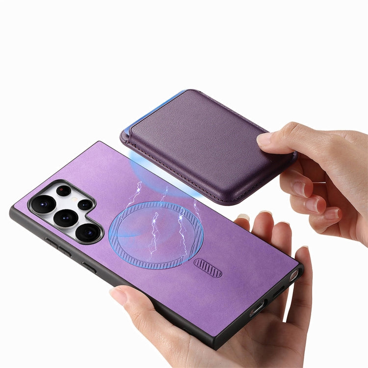 For Samsung Galaxy S25 Ultra 5G Retro Magsafe Card Bag PU Back Cover Phone Case(Purple) - Galaxy S25 Ultra 5G Cases by buy2fix | Online Shopping UK | buy2fix