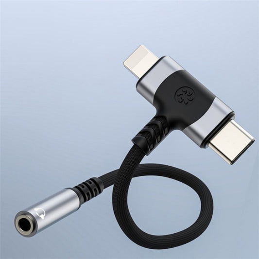 JS-65 USB-C/Type-C+8 Pin Male to 3.5mm Audio Female Headphone Adapter Cable Cord(Tarnish) by buy2fix