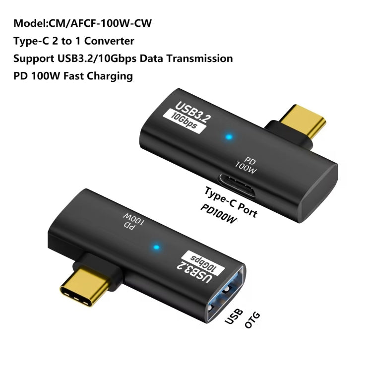 USB-C / Type-C Male to Type-C + USB3.2 Female 10Gbps Data OTG Converter PD 100W Charging Adapter(Black) - OTG Adapter by buy2fix | Online Shopping UK | buy2fix