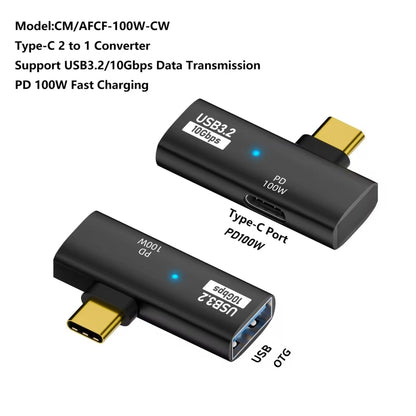 USB-C / Type-C Male to Type-C + USB3.2 Female 10Gbps Data OTG Converter PD 100W Charging Adapter(Black) - OTG Adapter by buy2fix | Online Shopping UK | buy2fix