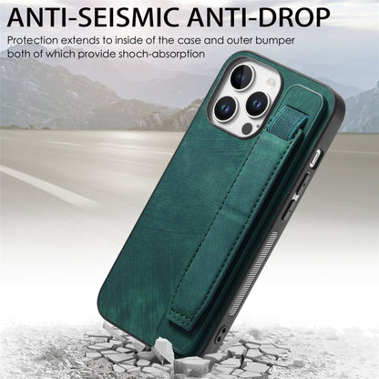 For iPhone 16 Pro Retro Wristband Holder Leather Back Phone Case(Green) - iPhone 16 Pro Cases by buy2fix | Online Shopping UK | buy2fix