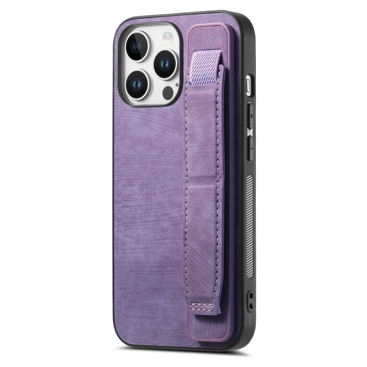 For iPhone 16 Pro Retro Wristband Holder Leather Back Phone Case(Purple) - iPhone 16 Pro Cases by buy2fix | Online Shopping UK | buy2fix