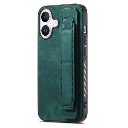 For iPhone 16 Plus Retro Wristband Holder Leather Back Phone Case(Green) - iPhone 16 Plus Cases by buy2fix | Online Shopping UK | buy2fix