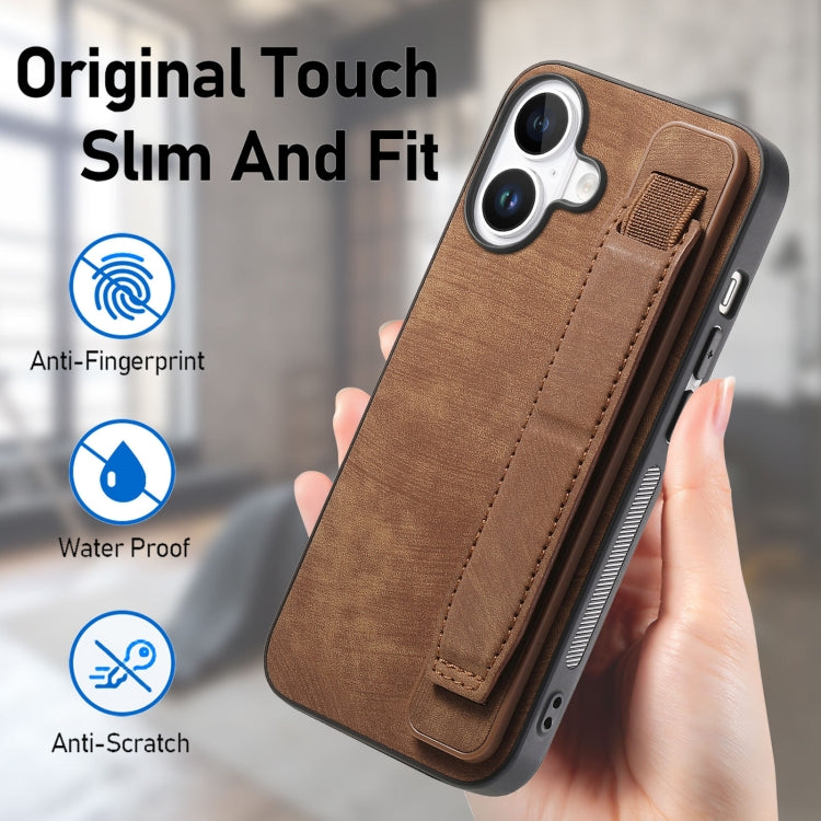 For iPhone 16 Plus Retro Wristband Holder Leather Back Phone Case(Brown) - iPhone 16 Plus Cases by buy2fix | Online Shopping UK | buy2fix