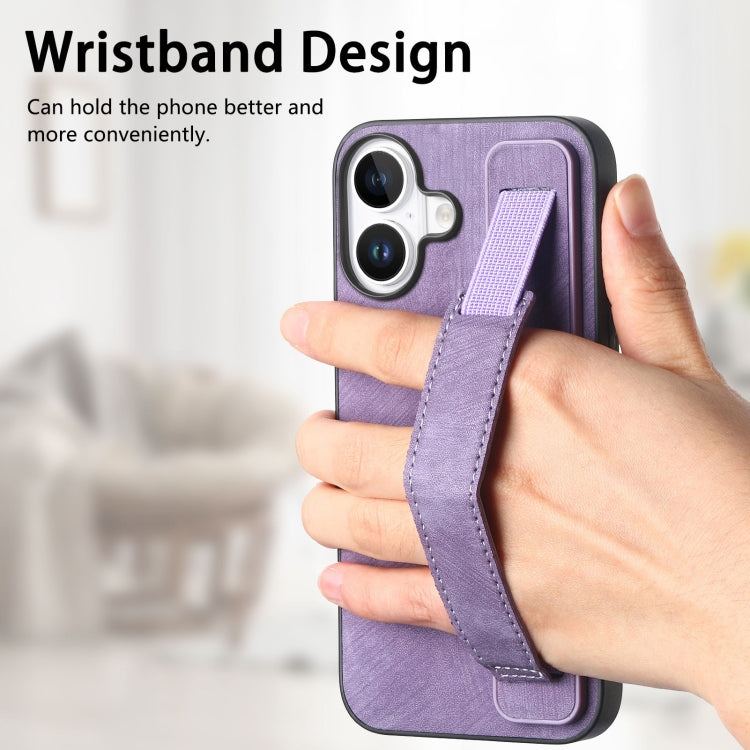 For iPhone 16 Plus Retro Wristband Holder Leather Back Phone Case(Purple) - iPhone 16 Plus Cases by buy2fix | Online Shopping UK | buy2fix