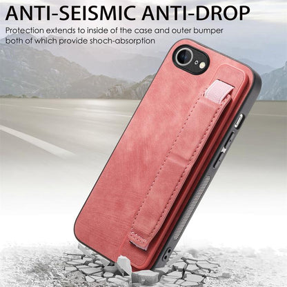 For iPhone 16e Retro Wristband Holder Leather Back Phone Case(Pink) - iPhone 16e Cases by buy2fix | Online Shopping UK | buy2fix