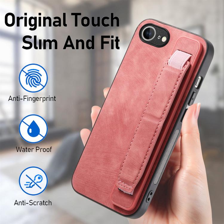 For iPhone 16e Retro Wristband Holder Leather Back Phone Case(Pink) - iPhone 16e Cases by buy2fix | Online Shopping UK | buy2fix