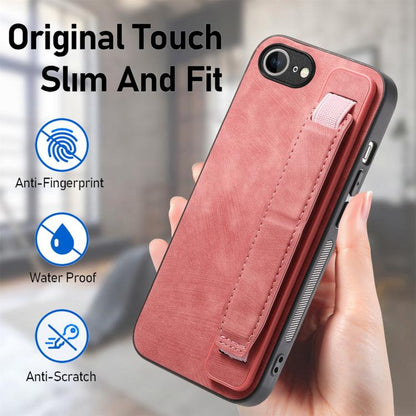 For iPhone 16e Retro Wristband Holder Leather Back Phone Case(Pink) - iPhone 16e Cases by buy2fix | Online Shopping UK | buy2fix