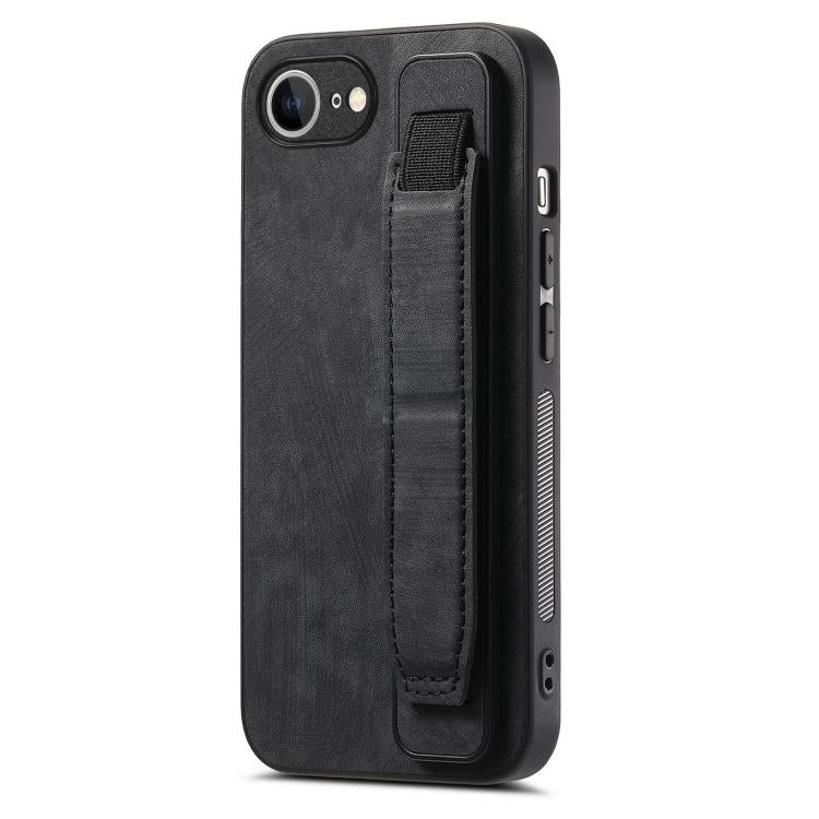 For iPhone 16e Retro Wristband Holder Leather Back Phone Case(Black) - iPhone 16e Cases by buy2fix | Online Shopping UK | buy2fix