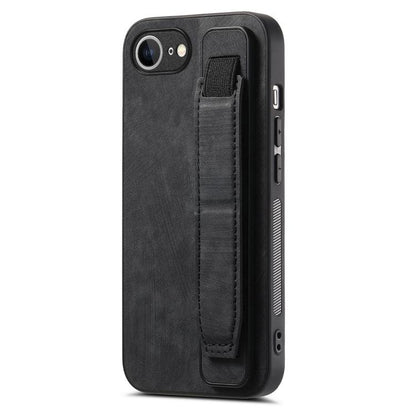 For iPhone 16e Retro Wristband Holder Leather Back Phone Case(Black) - iPhone 16e Cases by buy2fix | Online Shopping UK | buy2fix