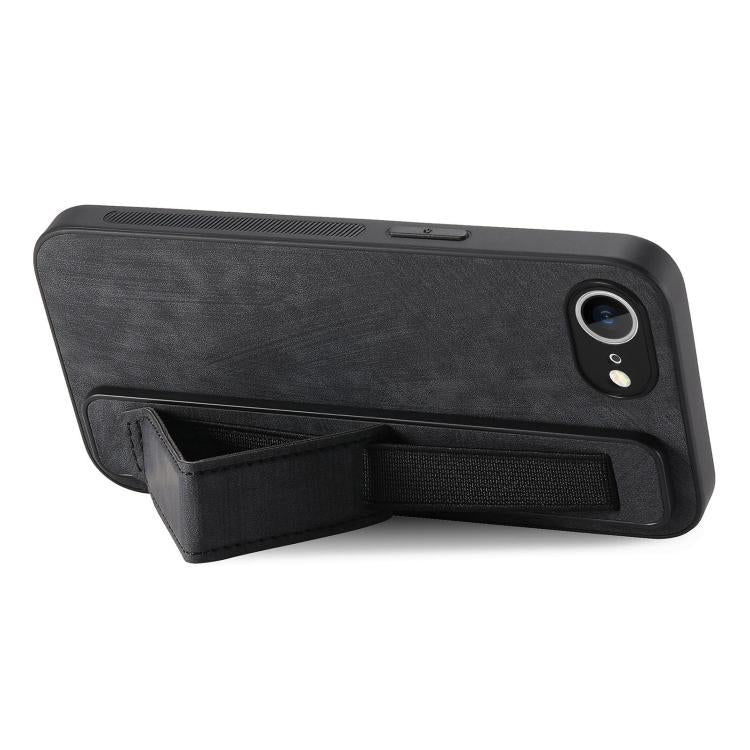For iPhone 16e Retro Wristband Holder Leather Back Phone Case(Black) - iPhone 16e Cases by buy2fix | Online Shopping UK | buy2fix
