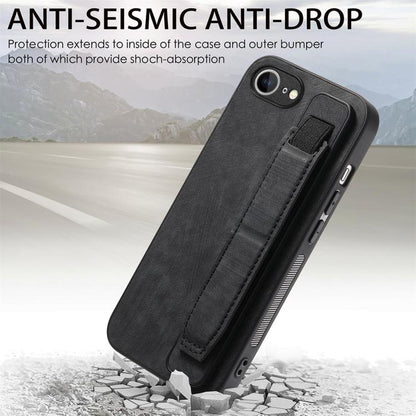 For iPhone 16e Retro Wristband Holder Leather Back Phone Case(Black) - iPhone 16e Cases by buy2fix | Online Shopping UK | buy2fix