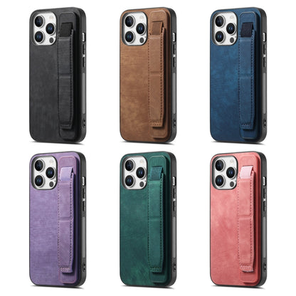 For iPhone 16e Retro Wristband Holder Leather Back Phone Case(Green) - iPhone 16e Cases by buy2fix | Online Shopping UK | buy2fix