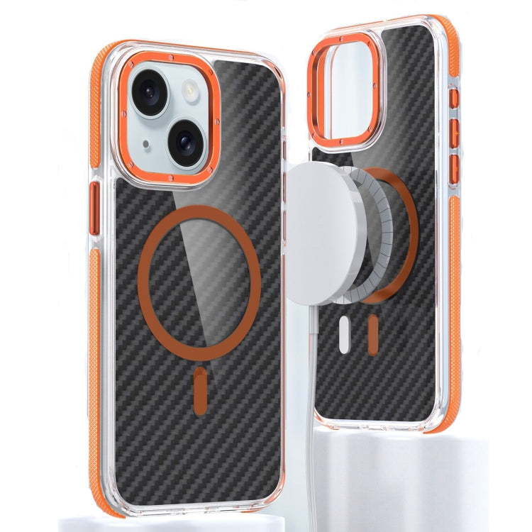 For iPhone 15 Magsafe Dual-Color Carbon Fiber Phone Case(Orange) - iPhone 15 Cases by buy2fix | Online Shopping UK | buy2fix