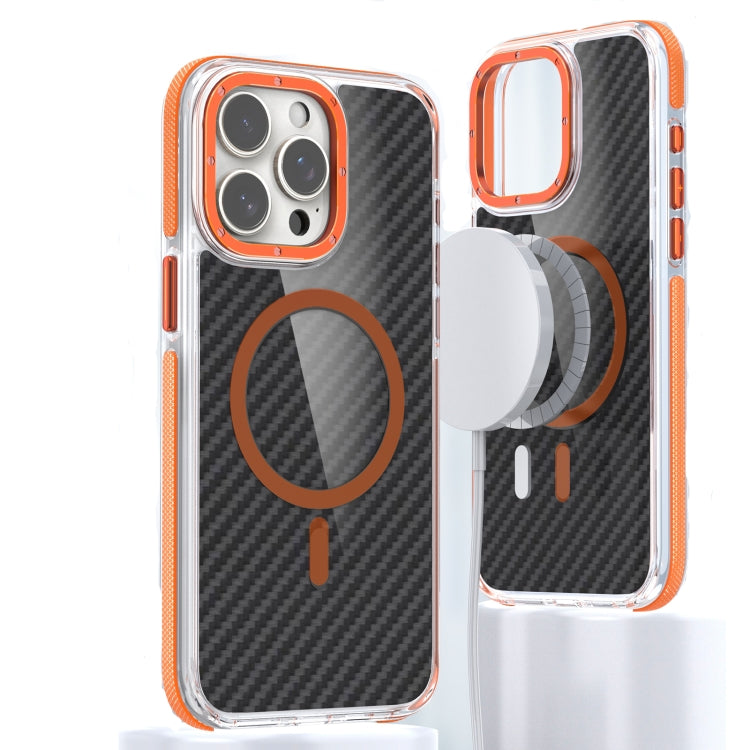 For iPhone 12 Pro Magsafe Dual-Color Carbon Fiber Phone Case(Orange) by buy2fix