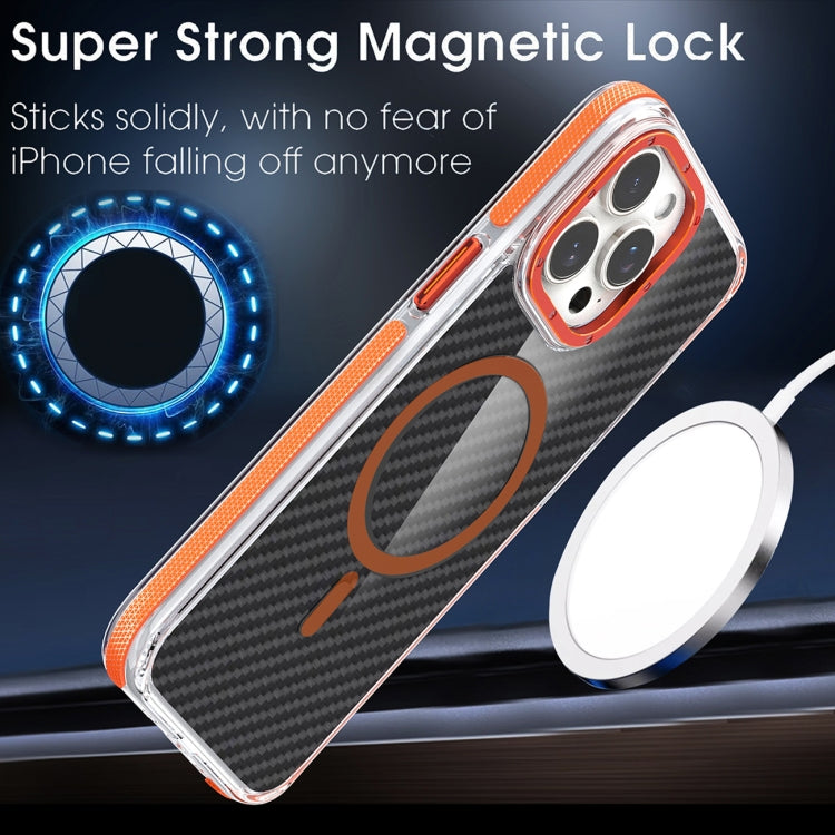 For iPhone 12 Pro Magsafe Dual-Color Carbon Fiber Phone Case(Orange) by buy2fix