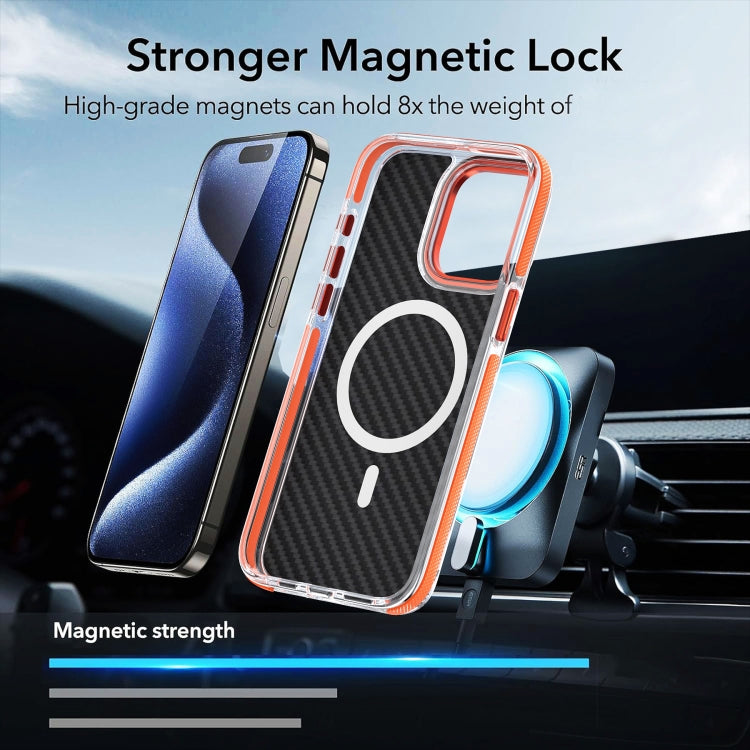 For iPhone 14 Magsafe Dual-Color Carbon Fiber Phone Case(Orange) - iPhone 14 Cases by buy2fix | Online Shopping UK | buy2fix