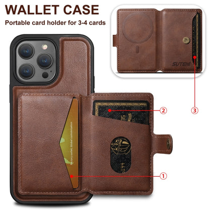 For iPhone 15 Pro Suteni M1 Oil Wax MagSafe Detachable Horizontal Card Bag Phone Case(Brown) - iPhone 15 Pro Cases by Suteni | Online Shopping UK | buy2fix