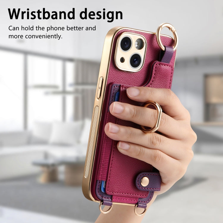 For iPhone 15 Pro Max Fashion Ring Card Bag Phone Case with Hang Loop(Purple) - iPhone 15 Pro Max Cases by buy2fix | Online Shopping UK | buy2fix