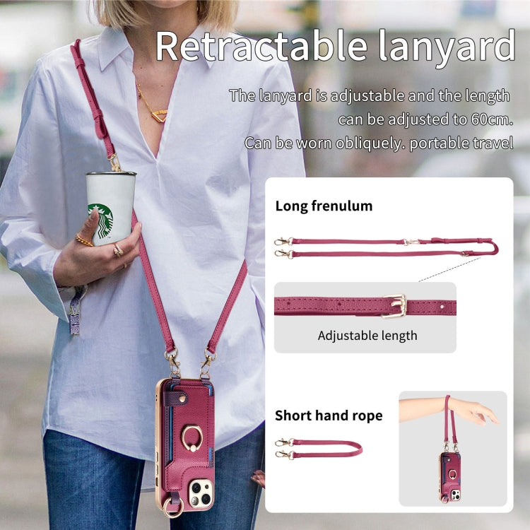 For iPhone 15 Pro Fashion Ring Card Bag Phone Case with Hang Loop(Purple) - iPhone 15 Pro Cases by buy2fix | Online Shopping UK | buy2fix