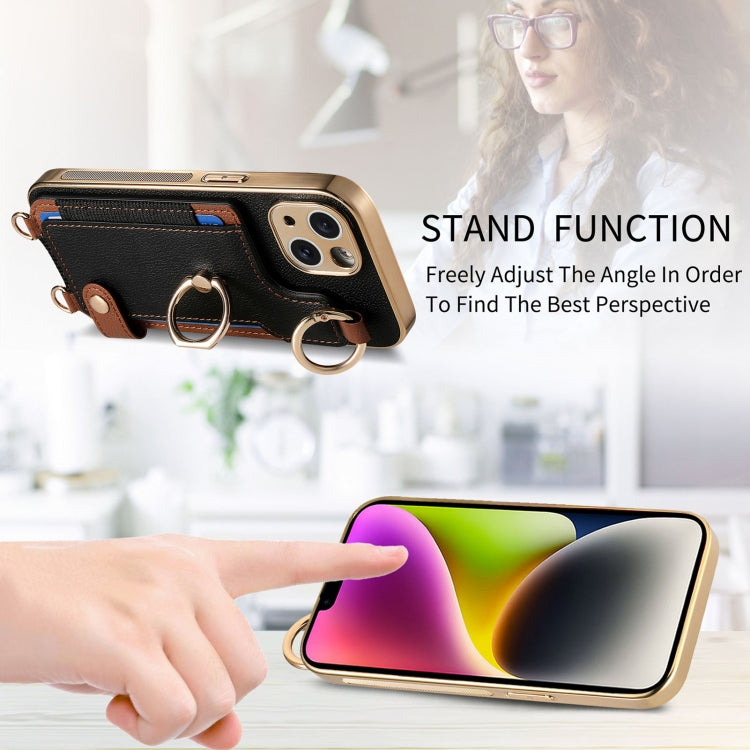 For iPhone 15 Pro Fashion Ring Card Bag Phone Case with Hang Loop(Black) - iPhone 15 Pro Cases by buy2fix | Online Shopping UK | buy2fix