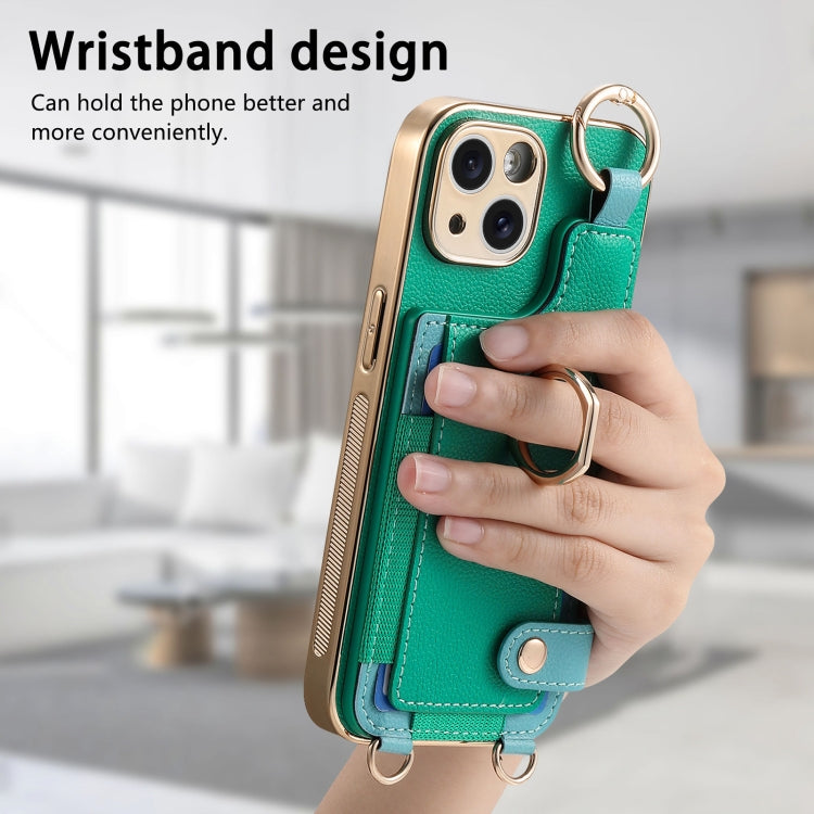 For iPhone 15 Pro Fashion Ring Card Bag Phone Case with Hang Loop(Green) - iPhone 15 Pro Cases by buy2fix | Online Shopping UK | buy2fix