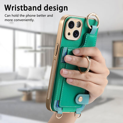 For iPhone 15 Plus Fashion Ring Card Bag Phone Case with Hang Loop(Green) - iPhone 15 Plus Cases by buy2fix | Online Shopping UK | buy2fix