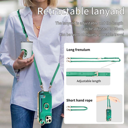For iPhone 15 Plus Fashion Ring Card Bag Phone Case with Hang Loop(Green) - iPhone 15 Plus Cases by buy2fix | Online Shopping UK | buy2fix