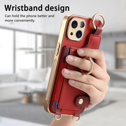For iPhone 15 Fashion Ring Card Bag Phone Case with Hang Loop(Red) - iPhone 15 Cases by buy2fix | Online Shopping UK | buy2fix