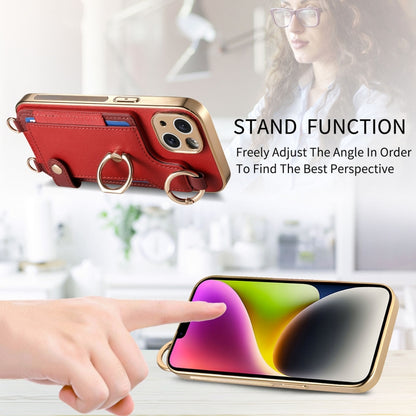 For iPhone 15 Fashion Ring Card Bag Phone Case with Hang Loop(Red) - iPhone 15 Cases by buy2fix | Online Shopping UK | buy2fix
