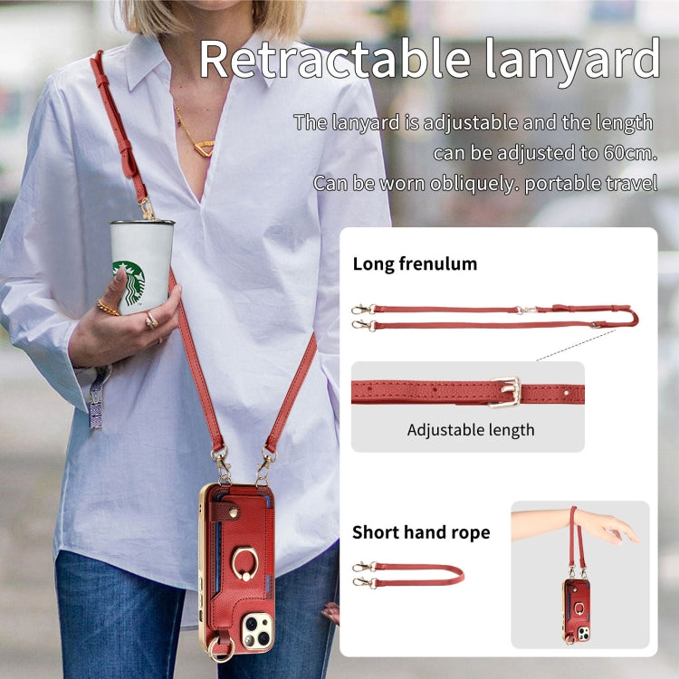 For iPhone 15 Fashion Ring Card Bag Phone Case with Hang Loop(Red) - iPhone 15 Cases by buy2fix | Online Shopping UK | buy2fix