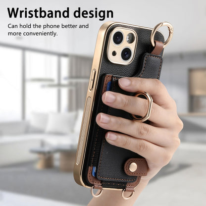 For iPhone 14 Fashion Ring Card Bag Phone Case with Hang Loop(Black) - iPhone 14 Cases by buy2fix | Online Shopping UK | buy2fix