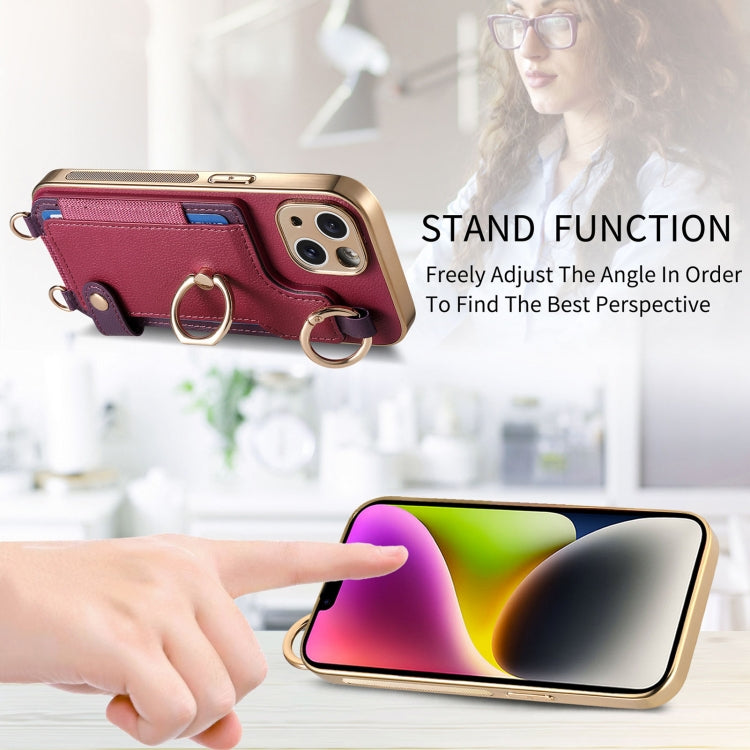 For iPhone 14 Pro Fashion Ring Card Bag Phone Case with Hang Loop(Purple) - iPhone 14 Pro Cases by buy2fix | Online Shopping UK | buy2fix