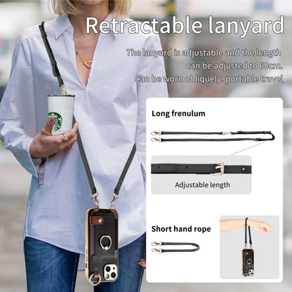 For iPhone 14 Pro Max Fashion Ring Card Bag Phone Case with Hang Loop(Black) - iPhone 14 Pro Max Cases by buy2fix | Online Shopping UK | buy2fix