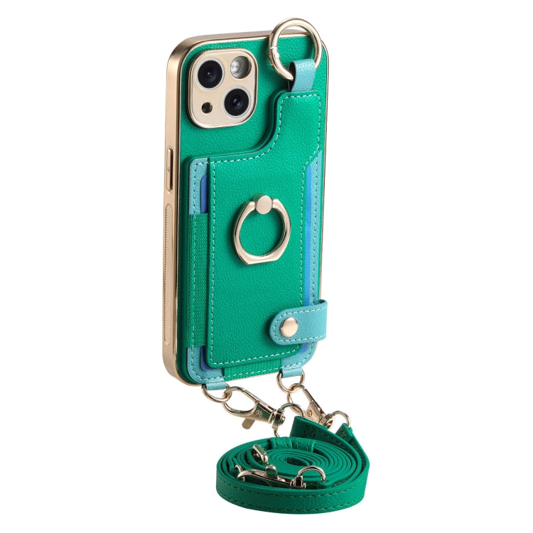 For iPhone 14 Pro Max Fashion Ring Card Bag Phone Case with Hang Loop(Green) - iPhone 14 Pro Max Cases by buy2fix | Online Shopping UK | buy2fix