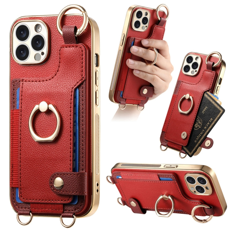 For iPhone 14 Pro Max Fashion Ring Card Bag Phone Case with Hang Loop(Red) - iPhone 14 Pro Max Cases by buy2fix | Online Shopping UK | buy2fix