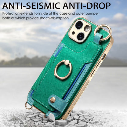 For iPhone 13 Pro Max Fashion Ring Card Bag Phone Case with Hang Loop(Green) - iPhone 13 Pro Max Cases by buy2fix | Online Shopping UK | buy2fix