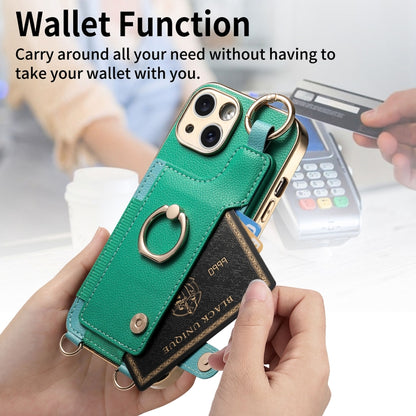 For iPhone 13 Pro Max Fashion Ring Card Bag Phone Case with Hang Loop(Green) - iPhone 13 Pro Max Cases by buy2fix | Online Shopping UK | buy2fix