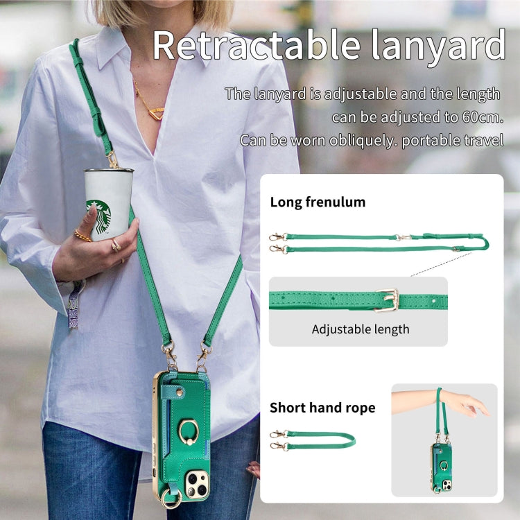 For iPhone 13 Pro Max Fashion Ring Card Bag Phone Case with Hang Loop(Green) - iPhone 13 Pro Max Cases by buy2fix | Online Shopping UK | buy2fix