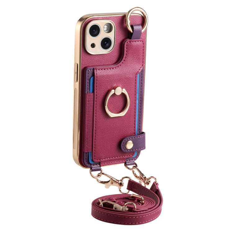 For iPhone 13 Pro Fashion Ring Card Bag Phone Case with Hang Loop(Purple) - iPhone 13 Pro Cases by buy2fix | Online Shopping UK | buy2fix