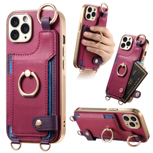 For iPhone 11 Pro Max Fashion Ring Card Bag Phone Case with Hang Loop(Purple) - iPhone 11 Pro Max Cases by buy2fix | Online Shopping UK | buy2fix