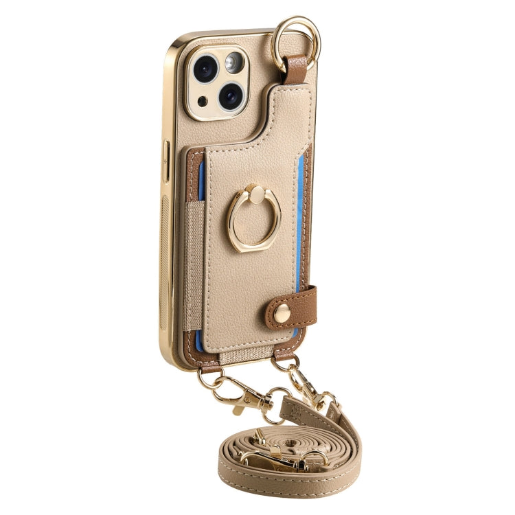 For iPhone 11 Pro Max Fashion Ring Card Bag Phone Case with Hang Loop(Khaki) - iPhone 11 Pro Max Cases by buy2fix | Online Shopping UK | buy2fix