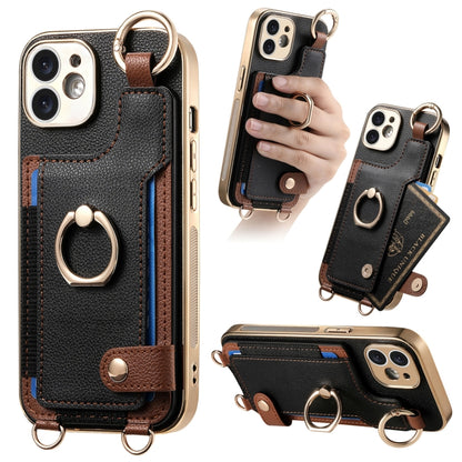 For iPhone 11 Fashion Ring Card Bag Phone Case with Hang Loop(Black) - iPhone 11 Cases by buy2fix | Online Shopping UK | buy2fix