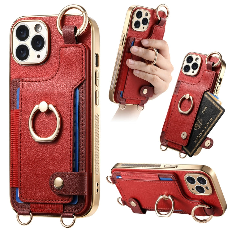 For iPhone 11 Pro Fashion Ring Card Bag Phone Case with Hang Loop(Red) - iPhone 11 Pro Cases by buy2fix | Online Shopping UK | buy2fix
