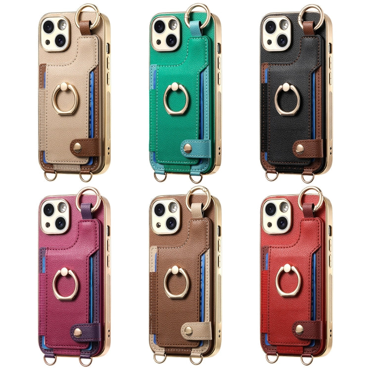 For iPhone 15 Pro Fashion Ring Card Bag Phone Case with Hang Loop(Red) - iPhone 15 Pro Cases by buy2fix | Online Shopping UK | buy2fix