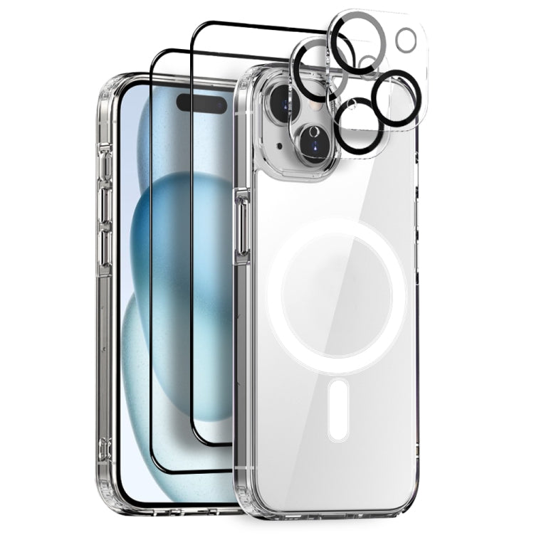 For iPhone 15 Plus NORTHJO 5 in 1 Magsafe Clear Phone Case with 2pcs Screen Film + 2pcs Rear Lens Film - iPhone 15 Plus Cases by NORTHJO | Online Shopping UK | buy2fix