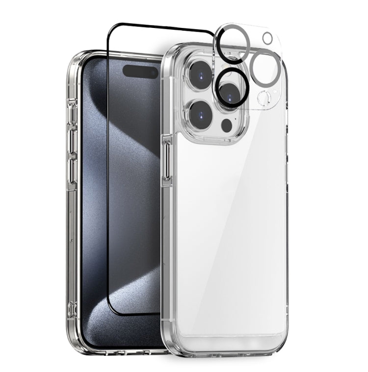 For iPhone 15 Pro NORTHJO 3 in 1 Clear Phone Case with Screen Film + Rear Lens Film - iPhone 15 Pro Cases by NORTHJO | Online Shopping UK | buy2fix
